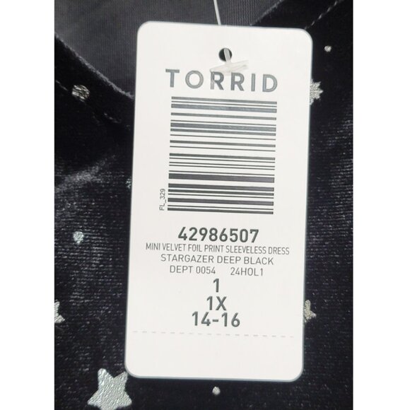 NWT Torrid 1 Black Stargazer Mini Velvet Foil Print Sleeveless Dress 1X 14 16 - Picture 10 of 13